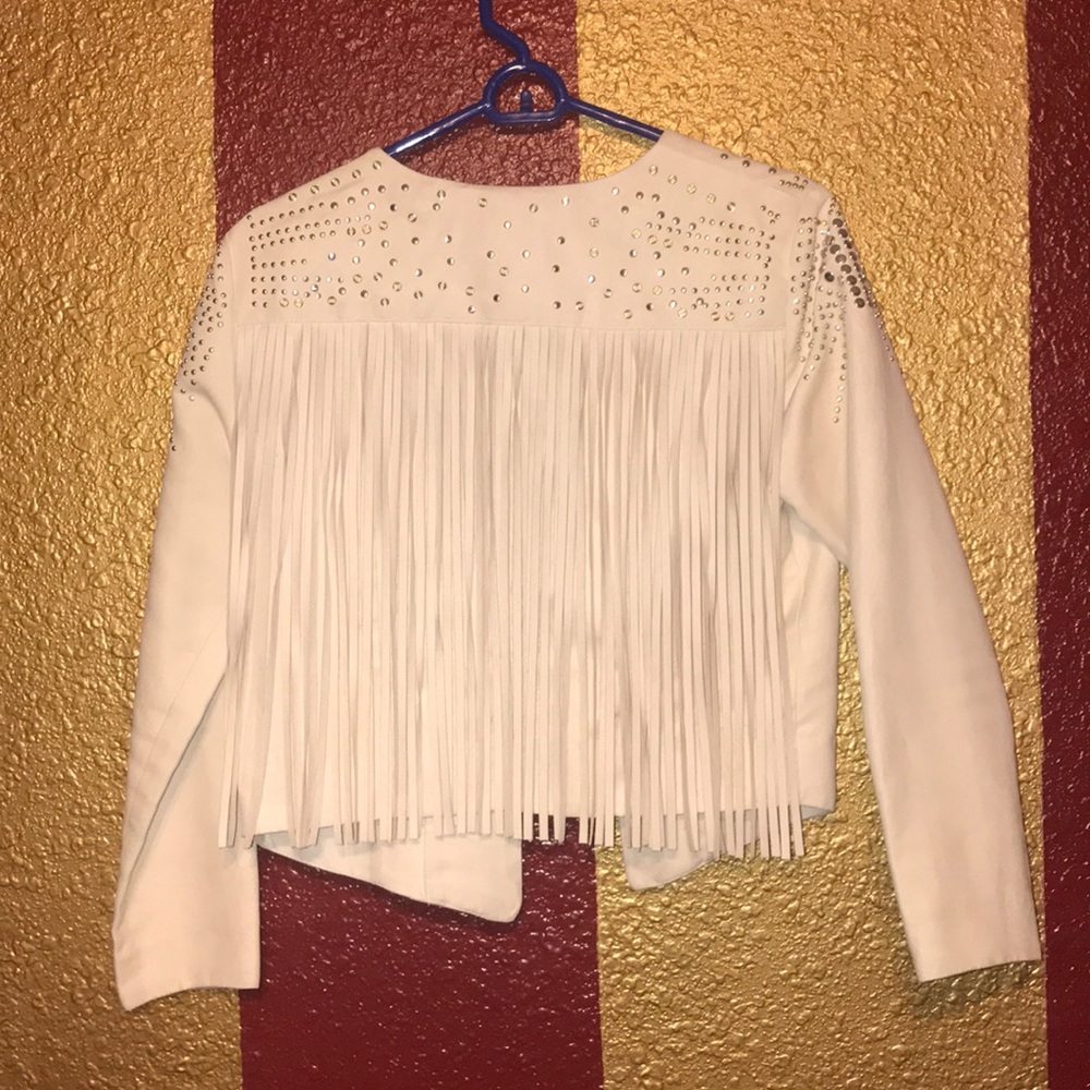 Creme studded fringe western cutaway jacket